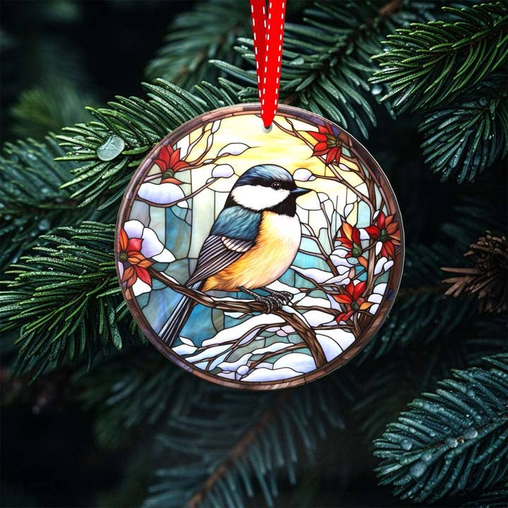 Peeping Tom's Cottage - Wholesale Ornament Set - Avian Elegance - Winter Birds of North America Collection of Stained Glass styled Porcelain Ornaments for Festive Decor2