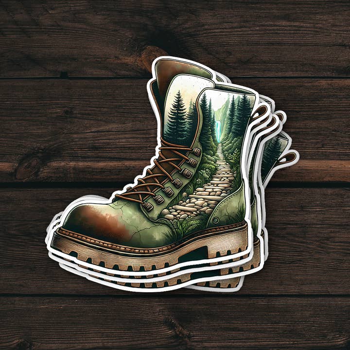 Trail Sticker | Hiking Boot Design | Durable Vinyl for wholesale by PiggyPrintStickers