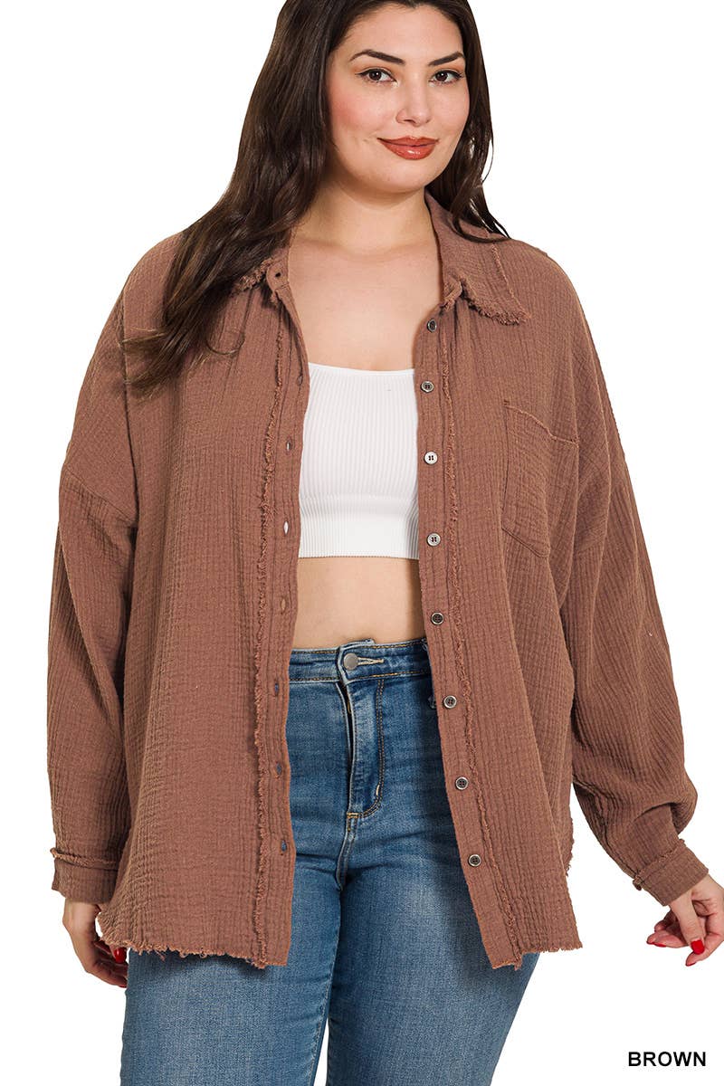 42POPS – Großhandel Hemd – Damen – 0702 Plus Oversized Raw Edge Shirt SI-238117