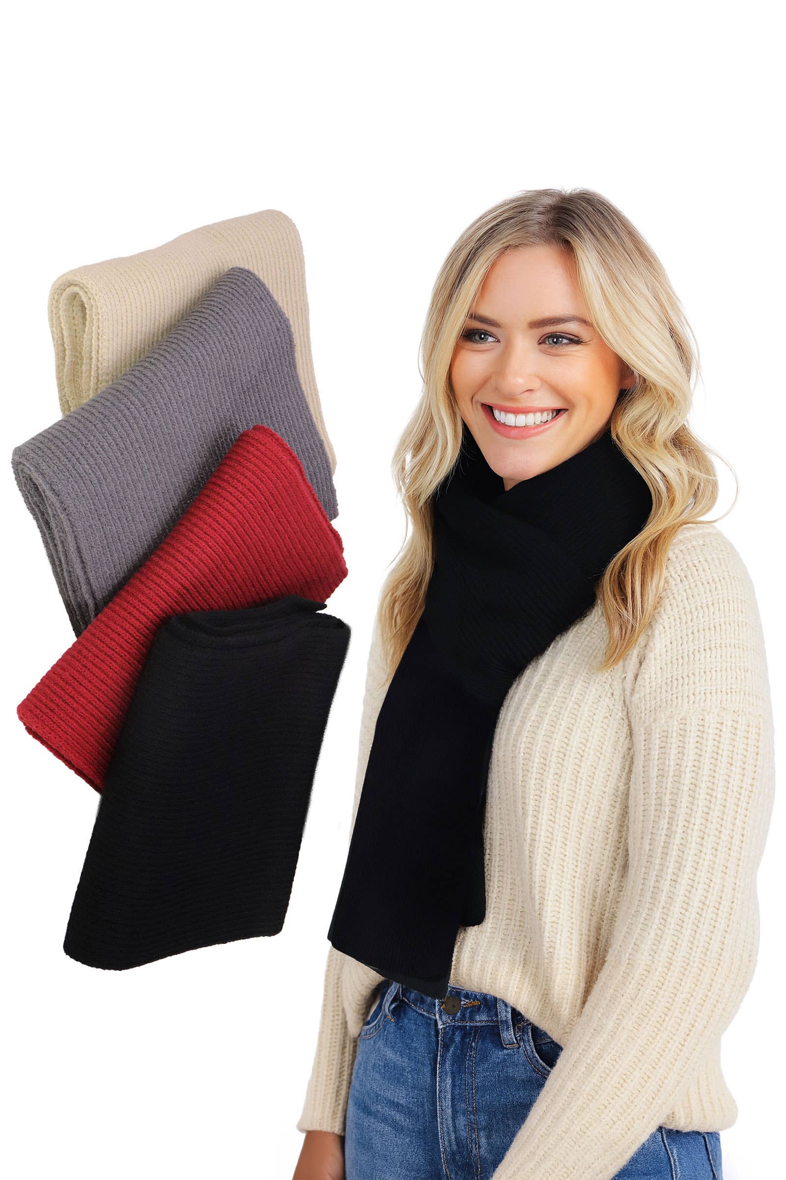 ASSORTED Solid Wide Rib Knitted Wrap Scarf - 57 Inch for wholesale on Faire0