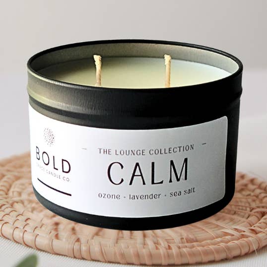 CALM - Ozone + Lavender + Sea Salt- 6 oz. Soy Candle Tin for wholesale by Bold Space Candle Co.