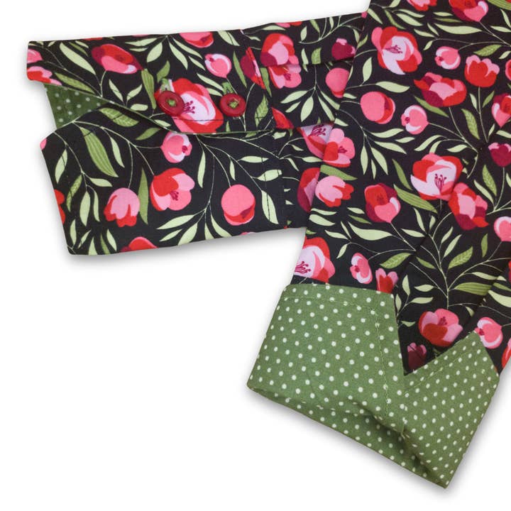 Salamander Shirts Ltd – Engroshandel Skjorte med buttondown – til kvinder – Grenouille Langærmet Sort, Rød og Grøn Blomstertrøje5