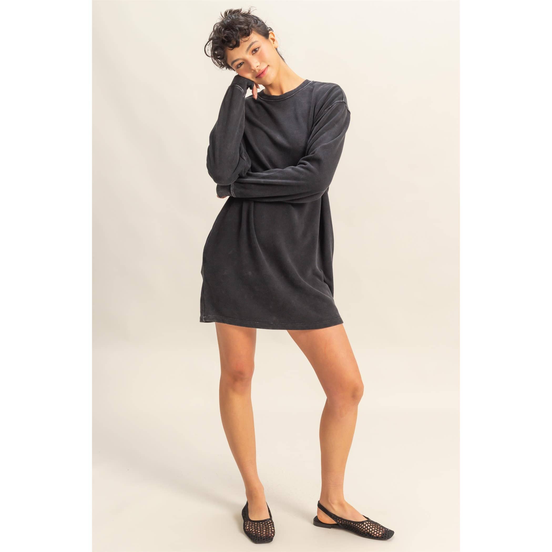 Double Zero - Wholesale Dress - Women's - Long Sleeve Oversized Mini Dress53