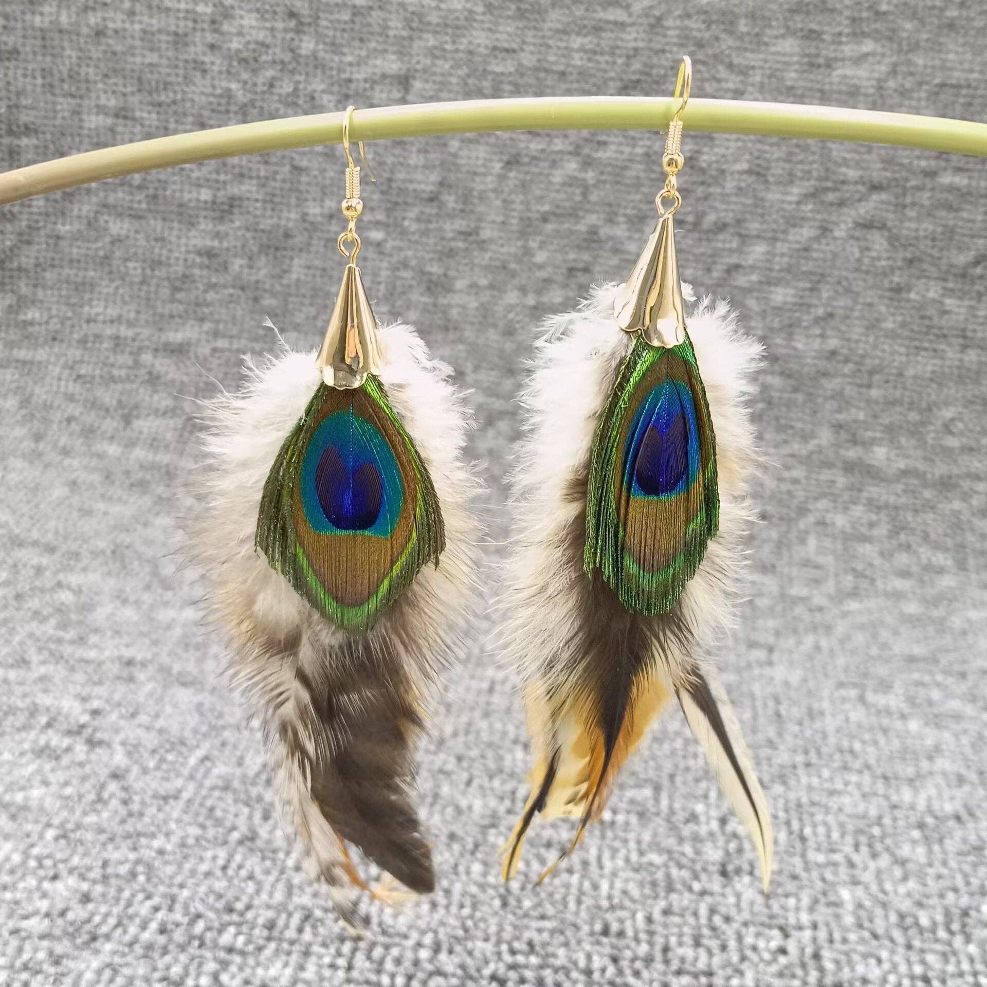 Mio Queena - Wholesale Dangle Earrings - Peacock Feather Dangle Earrings0