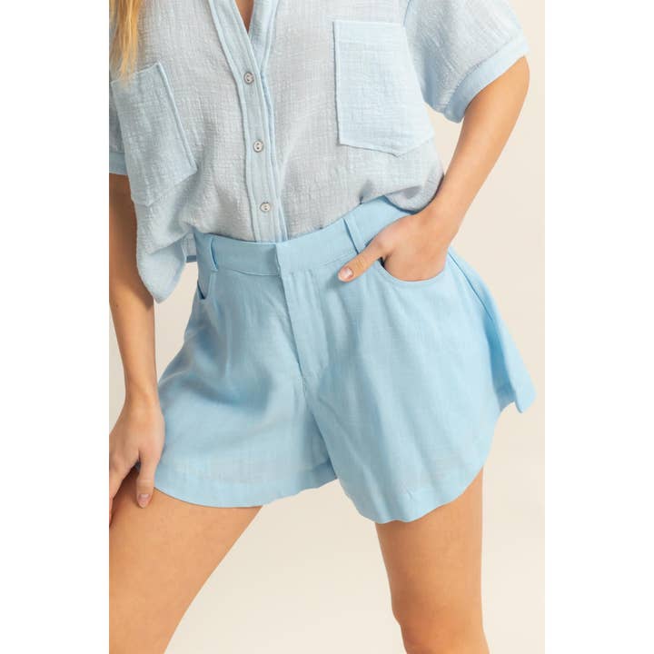 HYFVE - Wholesale Shorts - Women's - HF25A652-Linen Mid-Rise Flared Shorts