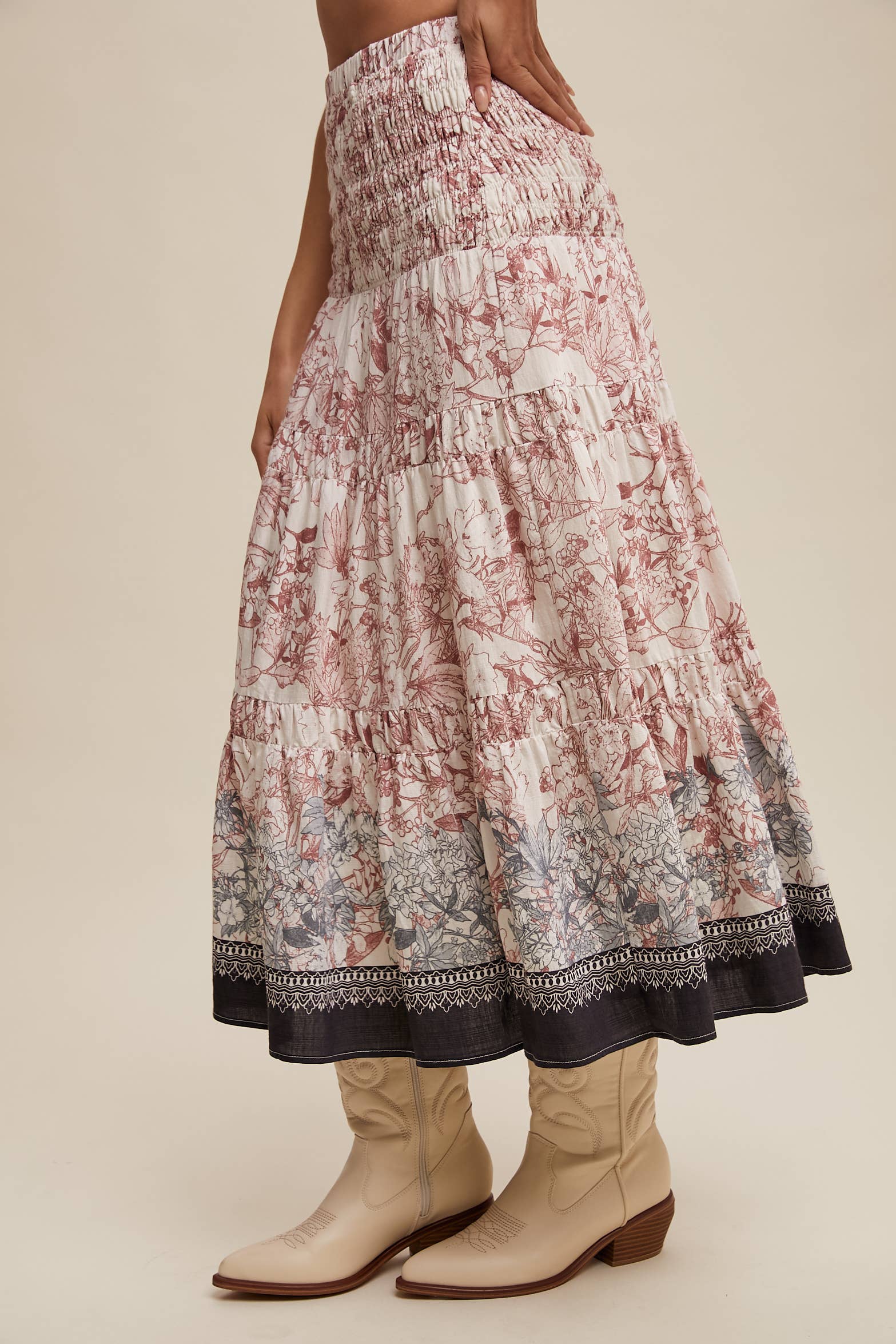 Listicle - Vente Jupe – femme - Jupe longue bohème convertible à smocks & robe bustier3