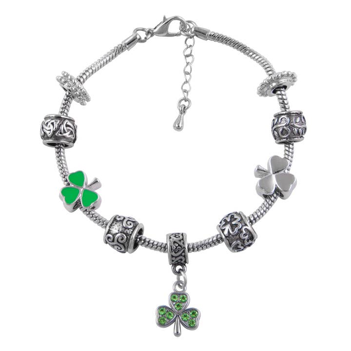 Eurostick - Wholesale Charm/Dangle Bracelet - Irish Bracelet With Hanging Jewelled Clover