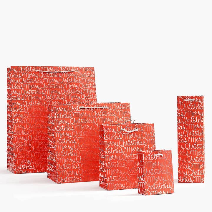 Merry Christmas Script Silver Foil Gift Bag for wholesale by Paper Source Wholesale