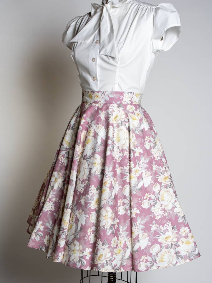 Circle Skirt - Huntington Gardens, Mauve for wholesale by Heart of Haute