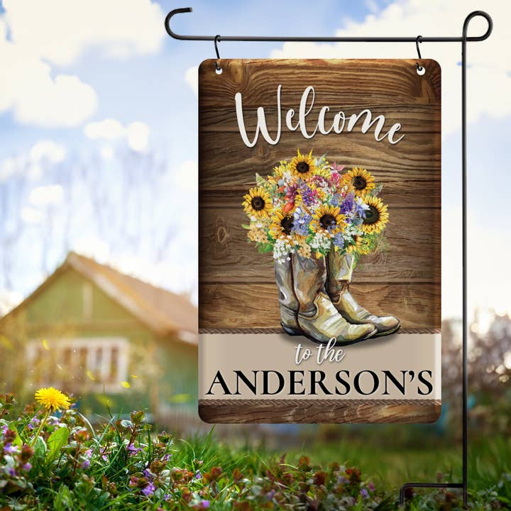 Personalized Boot Flower Metal Garden Flag for wholesale by 9th Letter Press