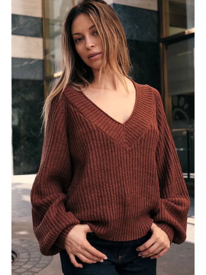 Promesa USA - Wholesale Knit Sweater - Women's - Ribbed Knit V-Neck Loose-Fit Raglan Sweater