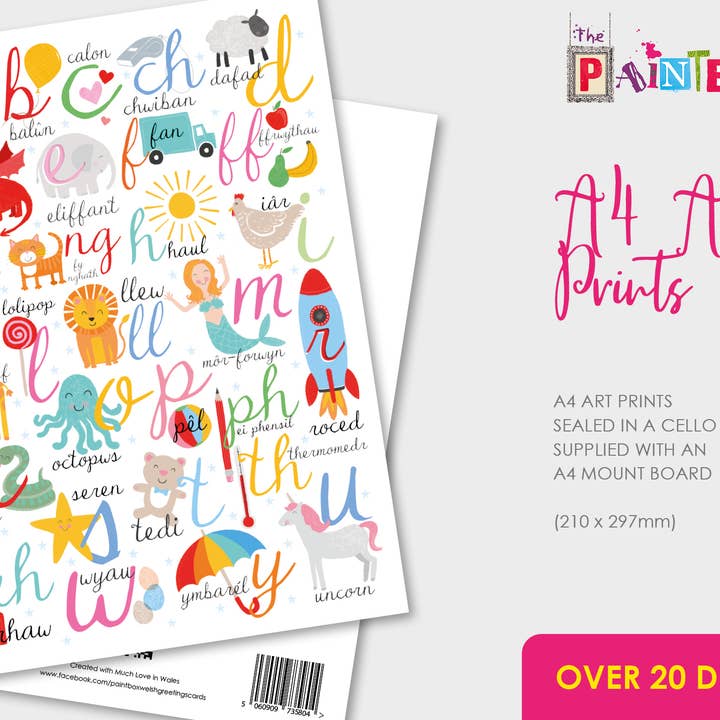 A4 Art Prints - Childs Welsh alphabet with icons Welsh Gift for wholesale by The Paintbox