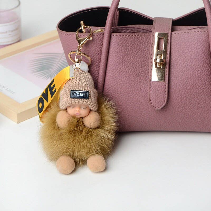 FurDecoration - Vendita all'ingrosso Portachiavi - Donna - Sleep Doll, portachiavi in vera pelliccia di volpe, con ciondolo, accessorio per telefono4