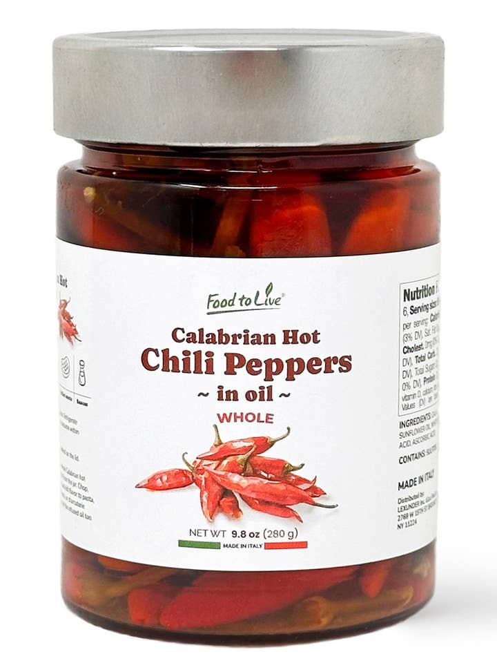 Whole Long Calabrian Hot Chili Peppers in Oil , 280 gr – Spicy and Savory for wholesale by Food To Live