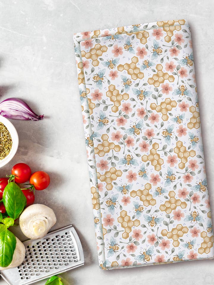 Tea Towel - Honeycomb Haven - 19 x 27” for wholesale by Roxy Lane Design