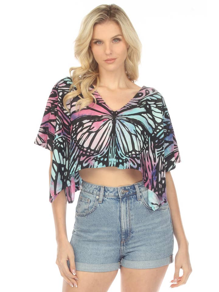Lakhays Collection Inc. - Wholesale Blouse - Women's - Butterfly Tie-dye Scarf Crop Top