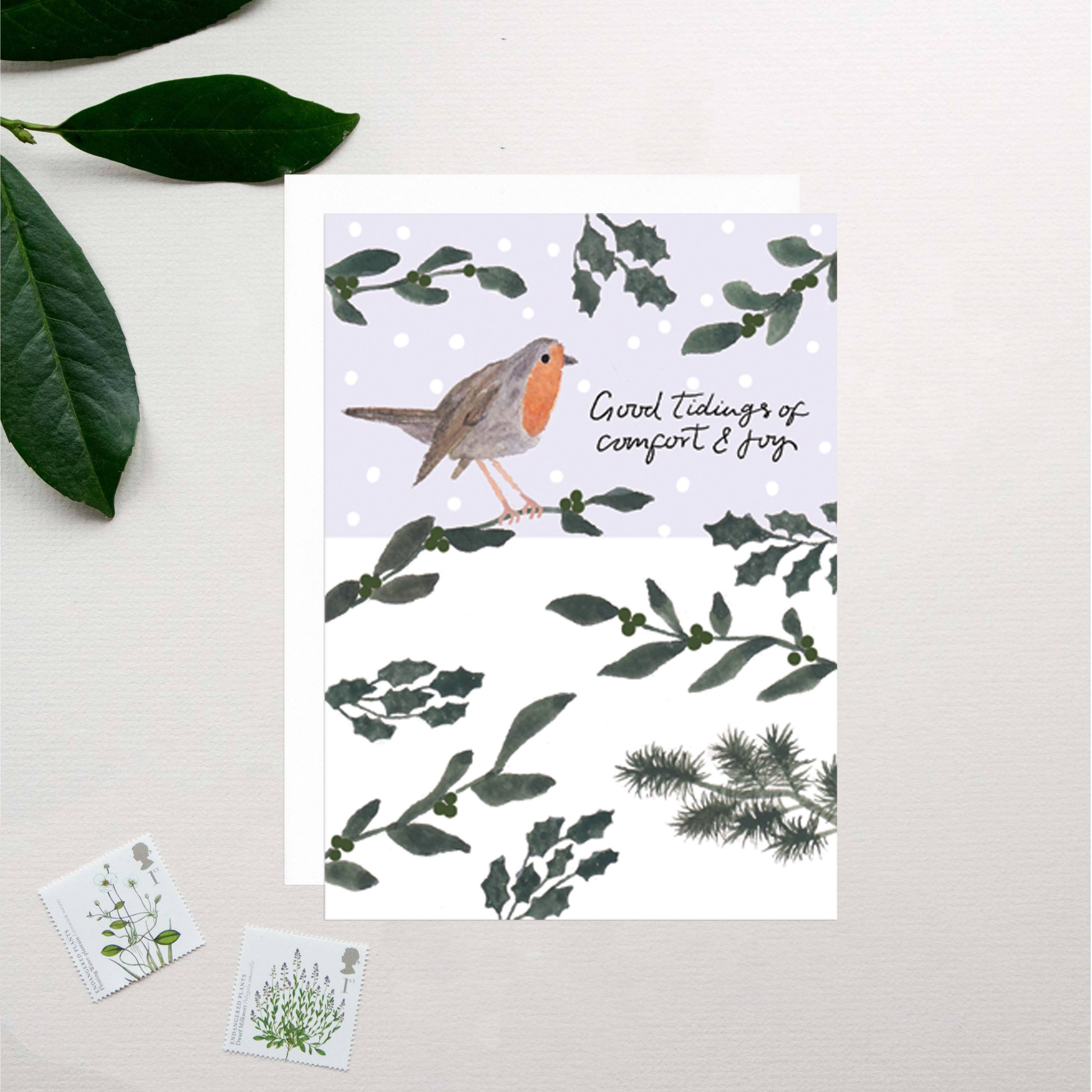 The Hidden Pearl Studio – wholesale Christmas card – 'Comfort & Joy' Robin Christmas Card2