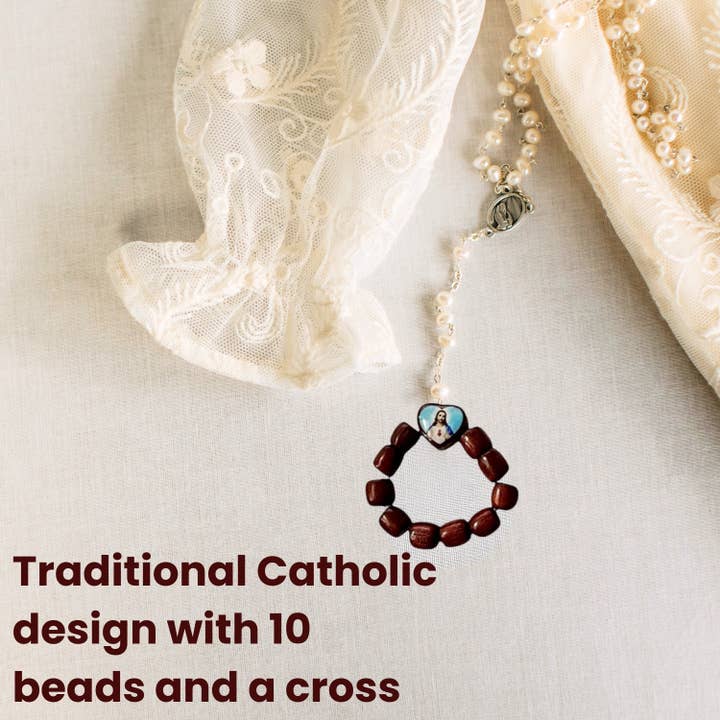 Catholica Shop - Wholesale Band/Stacked Ring - Wood Rosary Rings - Sacred Heart2