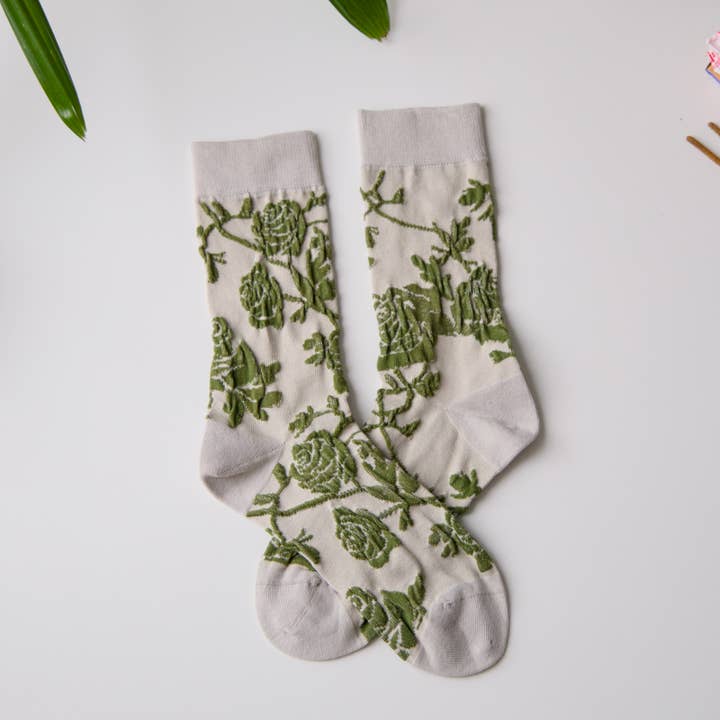 Happy Knits - Wholesale Socks - Women's - Retro Floral Cotton Crew Socks – Breathable Vintage Style2
