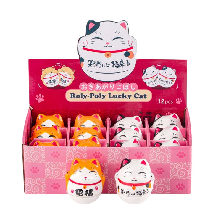 Figurines Maneki Neko Chat Porte-Bonheur Roy Poly Tumbler 12 Pièces 2" H (1/24) pour la vente par Urban Tokyo