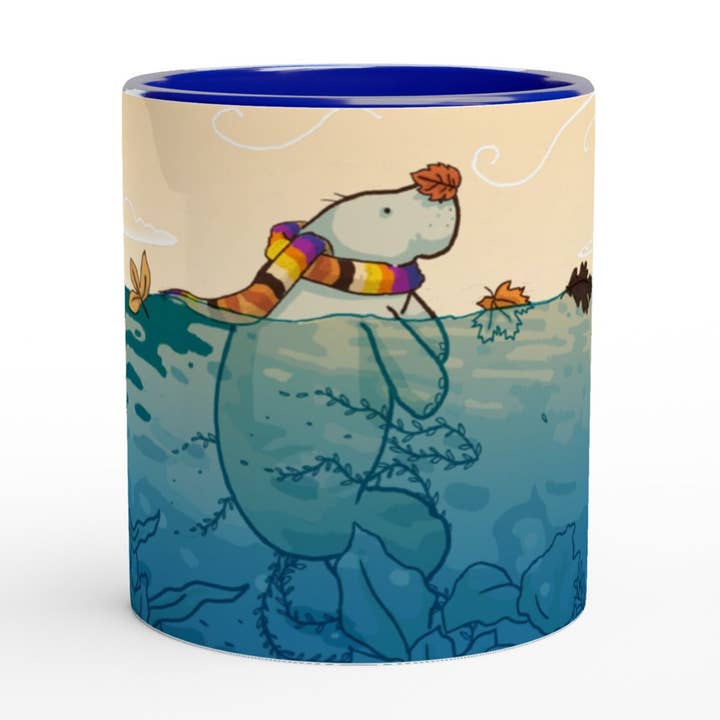 Lamentino Manatee In Fall Keramische Mok 11oz Met Blauwe Handgreep voor wholesale door Tostoini