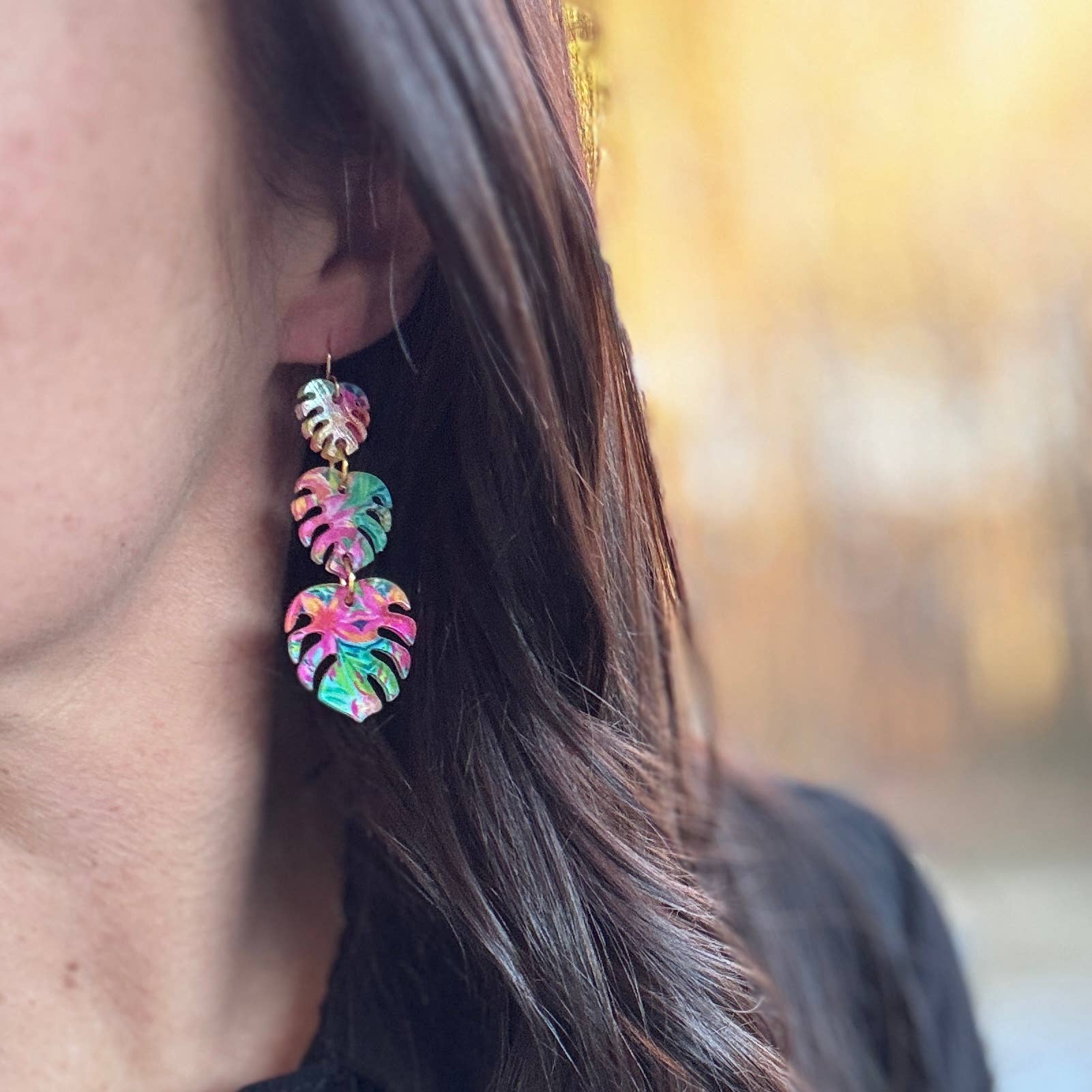 Be Like Missy - Wholesale Dangle Earrings - Monstera Stacks - Matte Black - Acrylic Earrings1