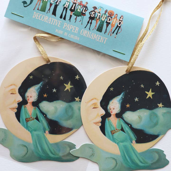 JANET HILL STUDIO - Wholesale Ornament - Moon Goddess Paper Ornament/ Gift Tag/ Die Cut Decoration