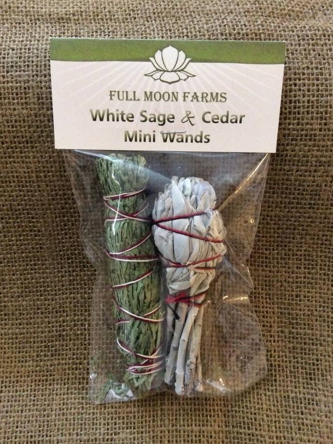 White Sage and Cedar Mini Wands - Pack of 2 for wholesale by Full Moon Farms, LLC