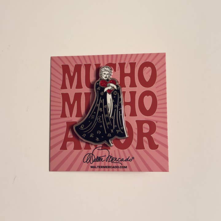 Walter Mercado Mucho Mucho Amor Glitter Heart Enamel Pin for wholesale by Walter Mercado