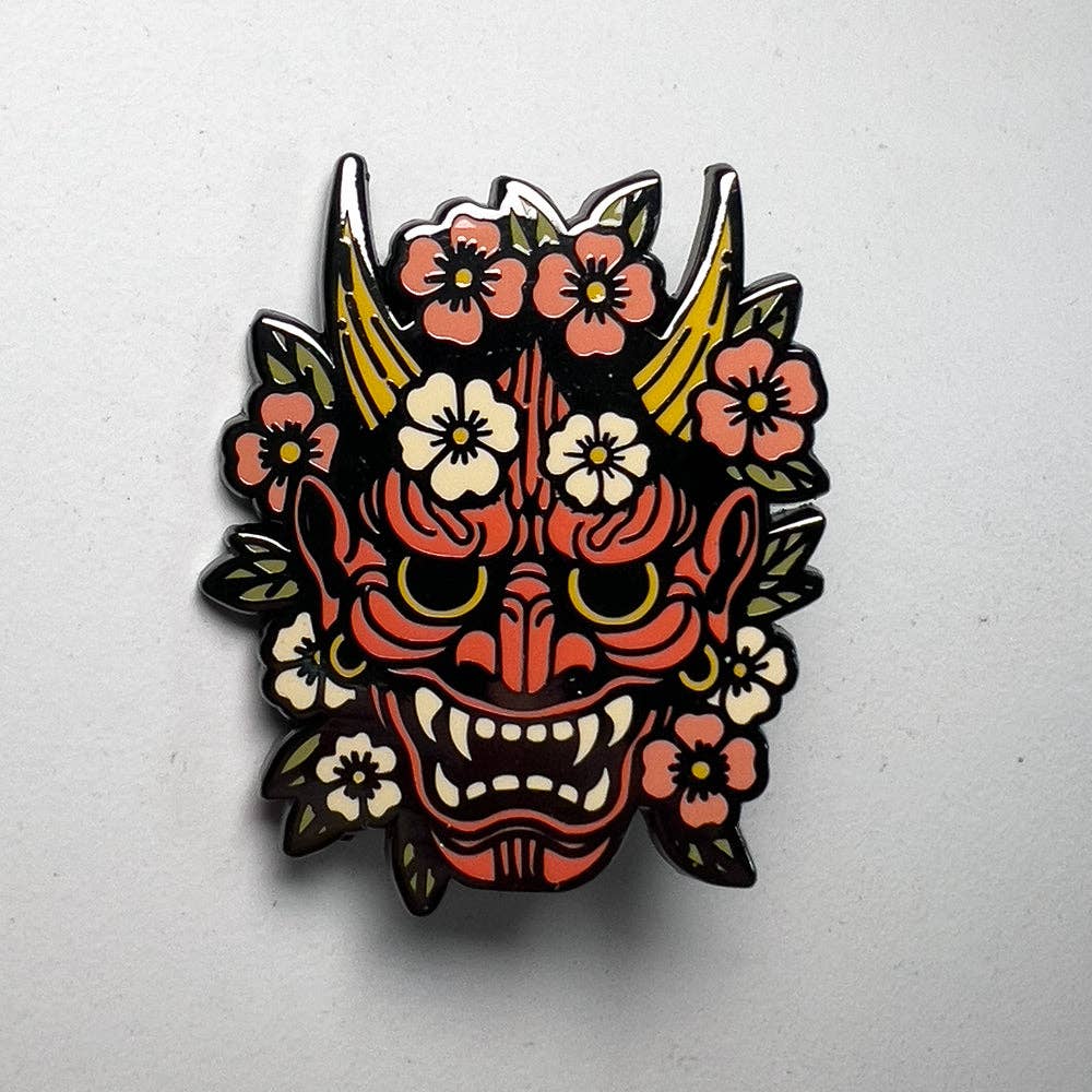 Strike Gently - Wholesale Lapel Pin/Button - Floral Hannya Pin