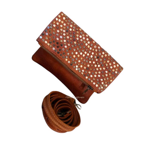 Studded Leather Foldover Crossbody Clutch for wholesale by HandHappiness