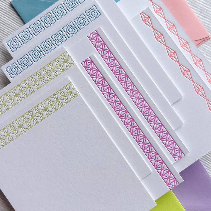 Neon Paper Goods - Wholesale Stationery/Notecard Set - Mid-century Modern Letterpress Note Cards (Set of 8)