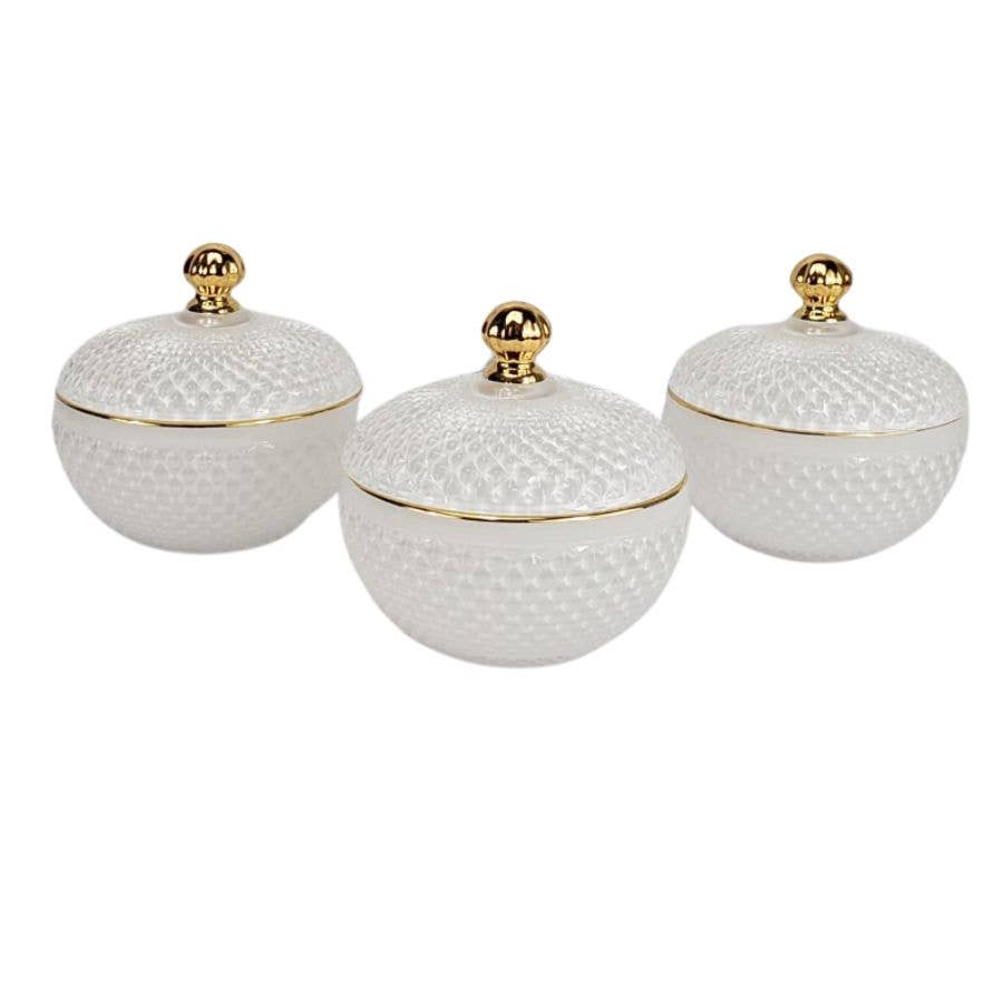 General Wax - Candle Making Supplies - Vente Bougeoirs - Grand verre à bougie de courtoisie blanc/doré de 10 oz2