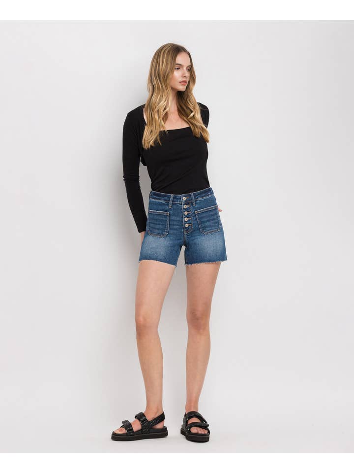 MANIFEST HIGH RISE PATCHED BUTTON FLY SHORTS LV1306 for wholesale on Faire