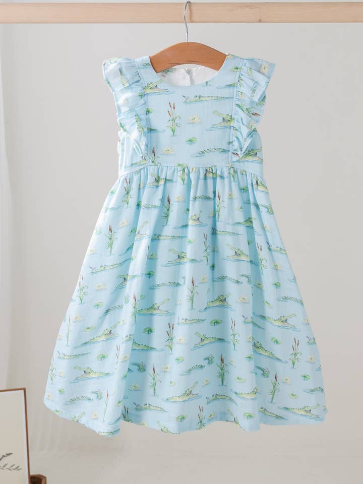 Nola Tawk - Wholesale Dress - Kids - Gator Games Organic Muslin Dress for Kids0