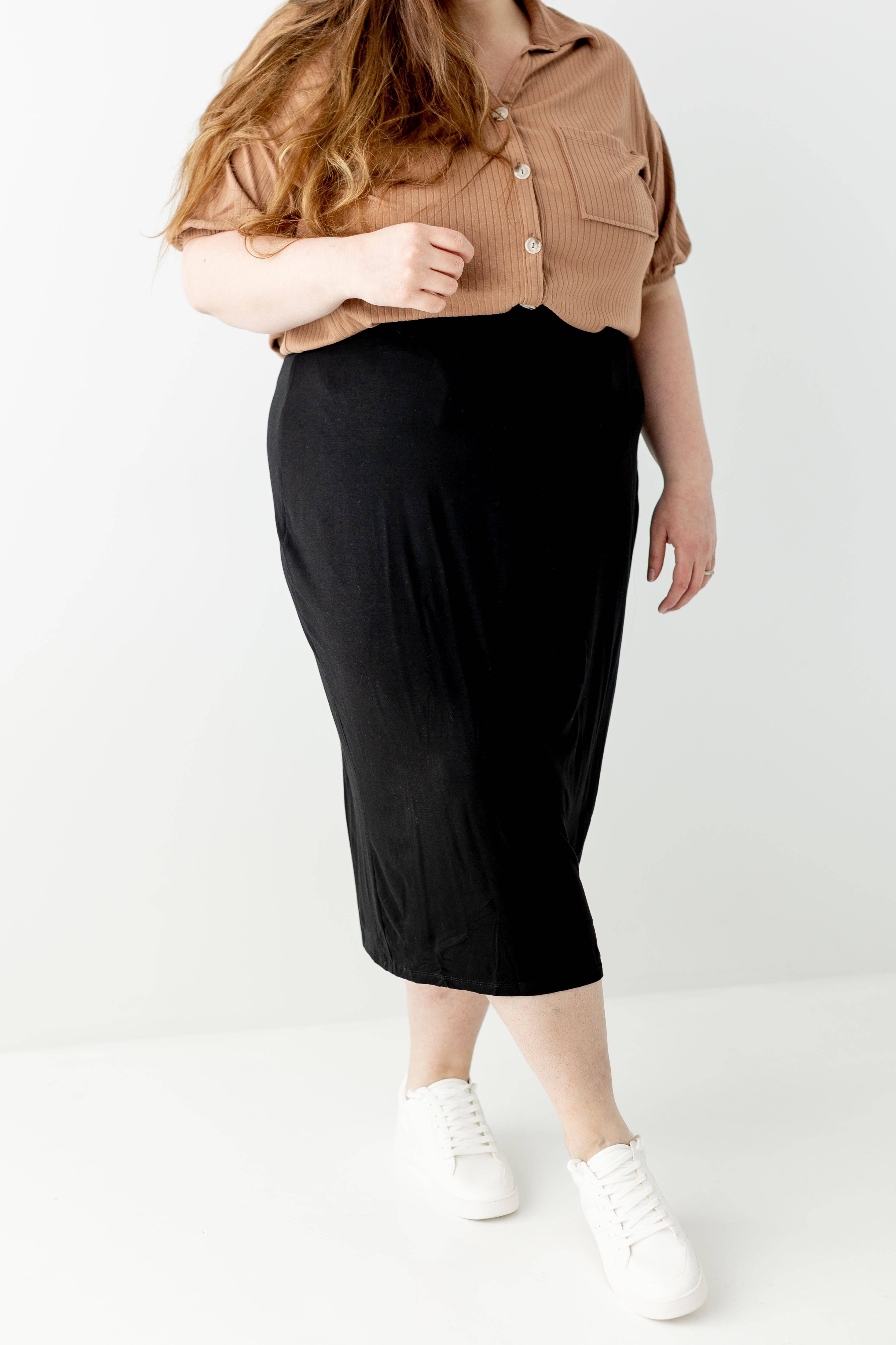 Black 'Sasha' Knit Midi Skirt for wholesale on Faire14