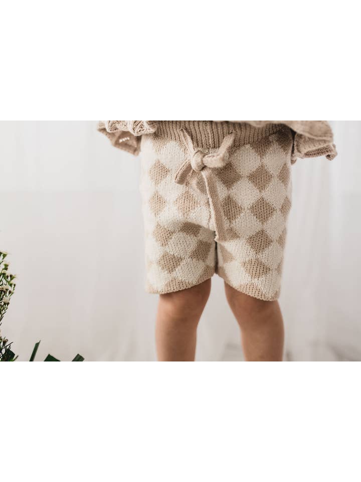 Poet & Deer - Venta al por mayor Pantalón corto -Niños - Pantalones cortos de ciclismo de punto a cuadros | 100% algodón | Unisex Oat/blanco