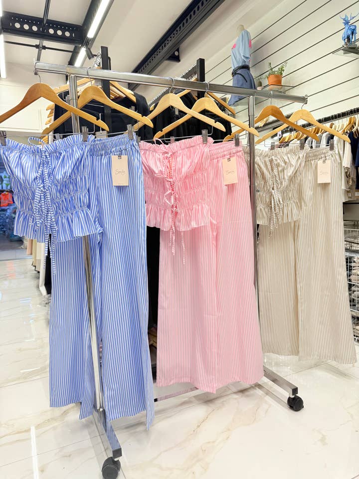 Chilli Girl Collection - Wholesale Top & Pant Set (NOT Loungewear) - Women's - Stripe patterned top and wide-leg pants set