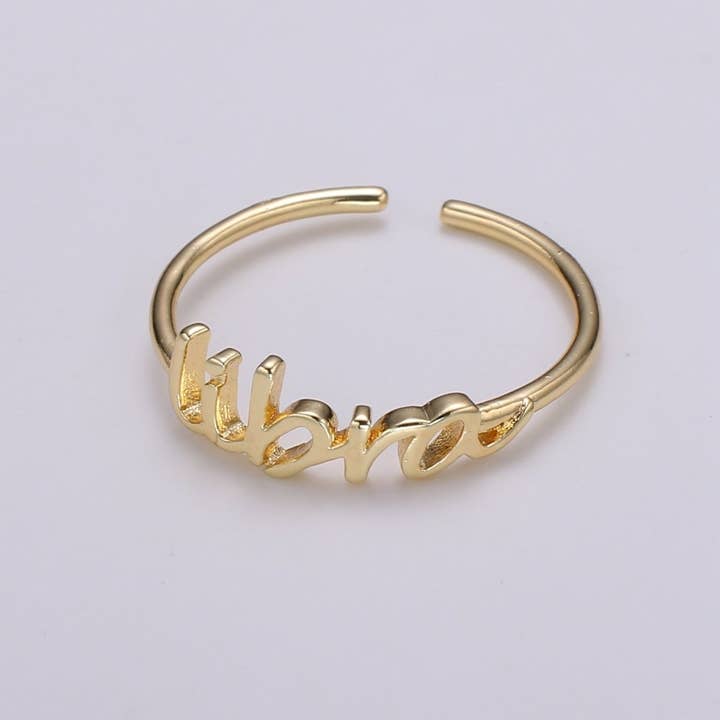 Aim Eternal - Wholesale Band/Stacked Ring - Gold Zodiac Ring Words Gold Ring, Astrology Horoscope Ring Birthday Personalized Gift Open Adjustable Ring for Stacking Ring Midi Ring R-422-R-43312