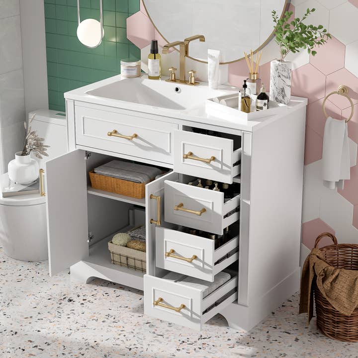 Meuble-lavabo blanc de 36" avec lavabo en céramique pour la vente par 39F INC CANADA