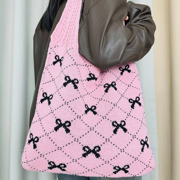Little Trendy - Wholesale Shoulder Bag - Women's - Bow Knitted Large Single Shoulder Bag2