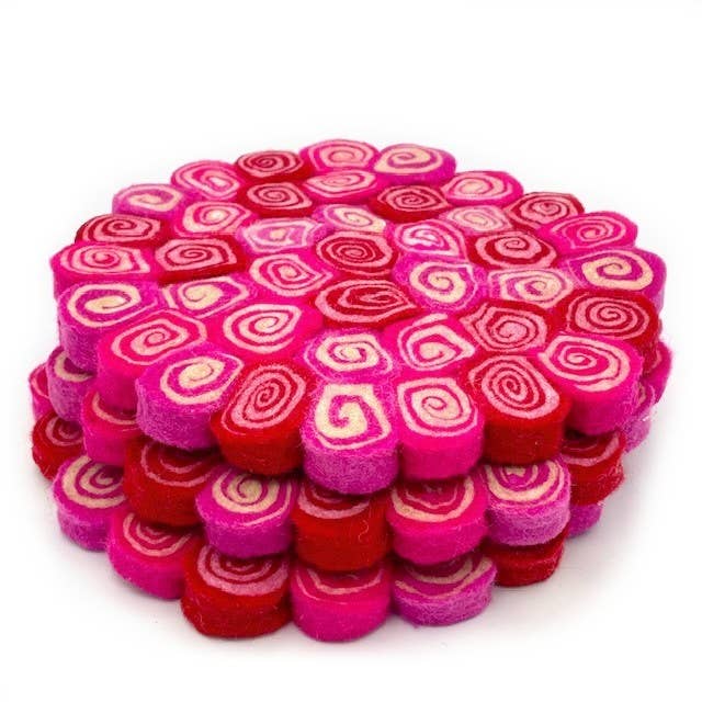 Women of the Cloud Forest - Wholesale Trivet - Bubblegum Felt Swirl Trivet 1