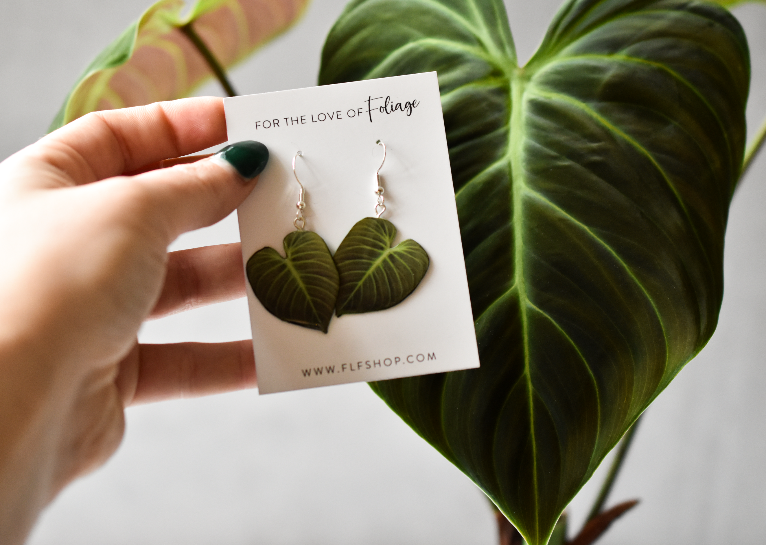 For the Love of Foliage - Wholesale Dangle Earrings - Philodendron El Choco Red || Handmade Leaf Earrings || Plant Earrings || Sterling Silver Earrings1
