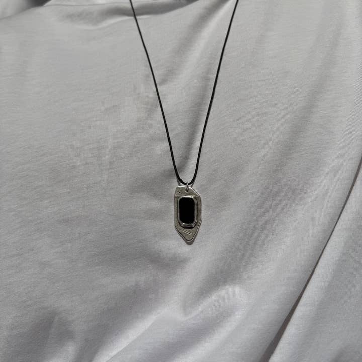 Christina Christi - Wholesale Pendant/Charm Necklace - Men’s Modern Silver Zamak Pendant Necklace with Black Enamel2