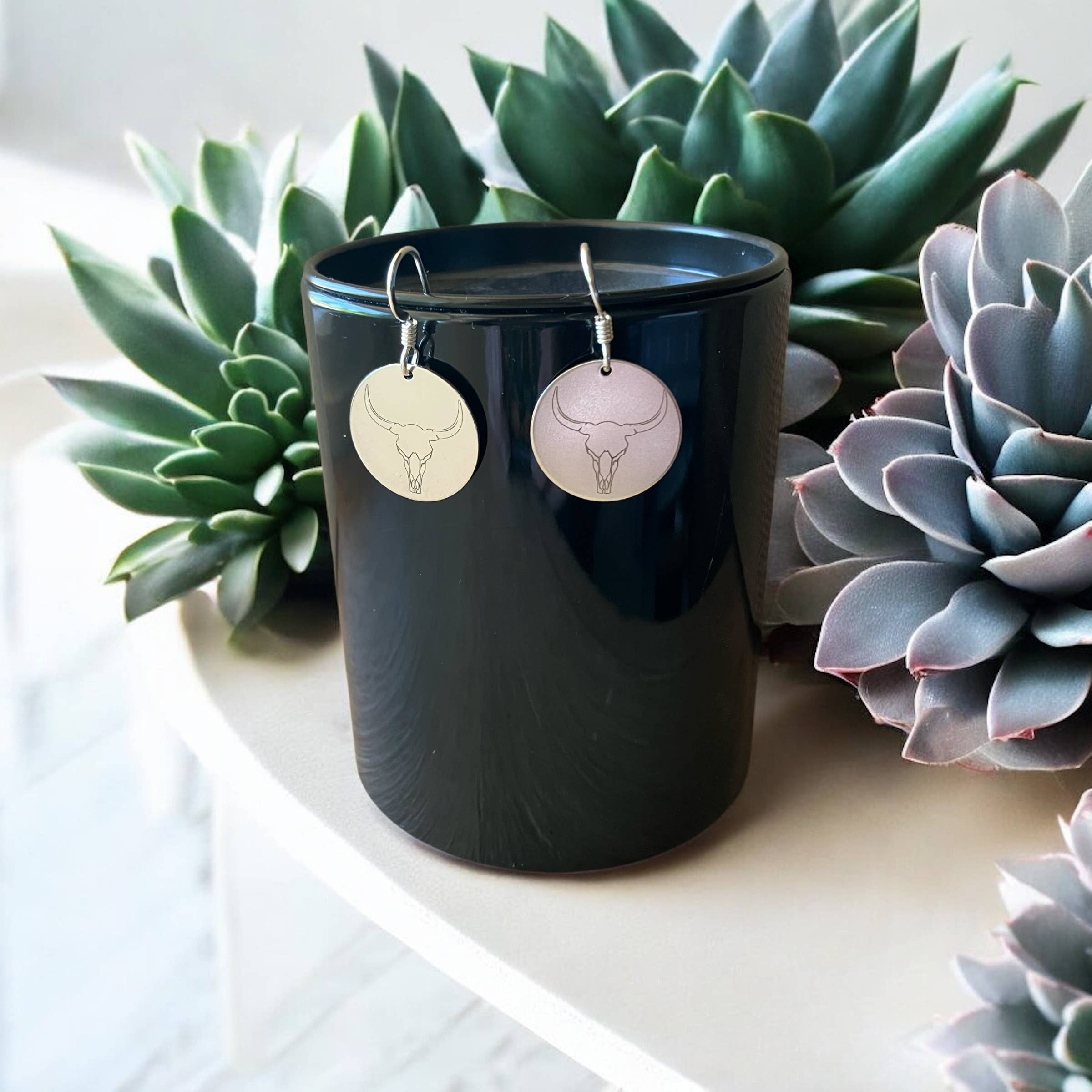 Buckaroo Bling LLC dba Bling Boheme - Wholesale Jewelry Set - Engraved Handmade Silver Earring Bundle - Steer Skull - 5 pr2