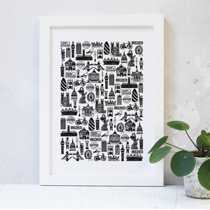 London Illustrated Black And White Print for wholesale by Martha Mitchell