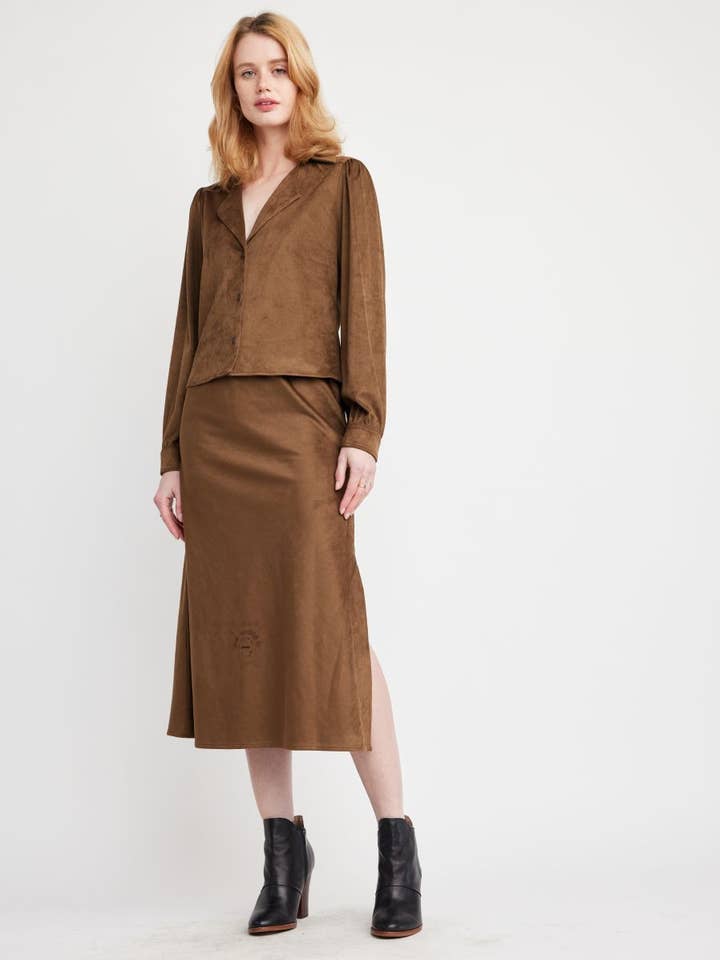 Luna Vegan Suede Skirt for wholesale by Self Contrast