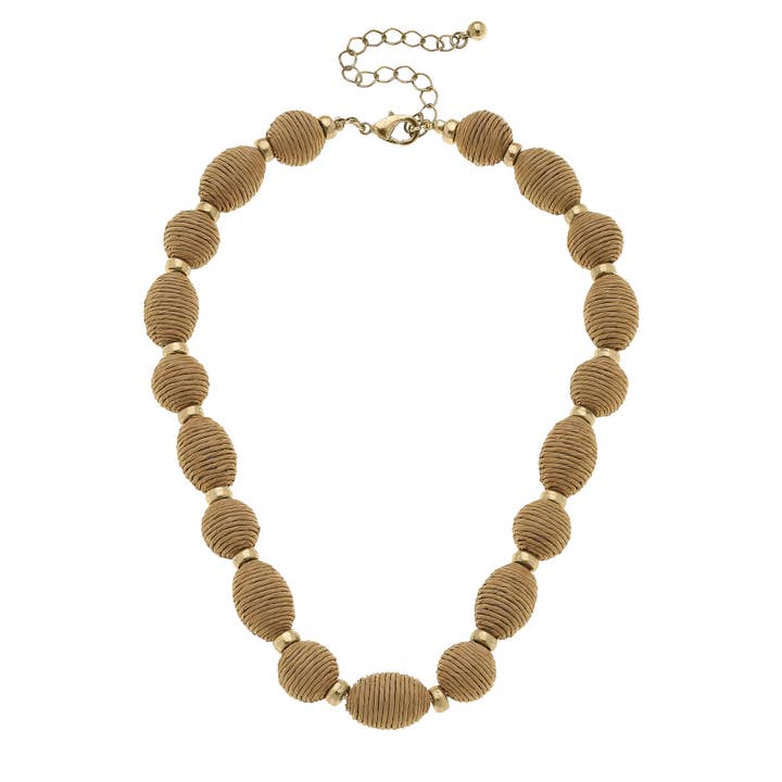 Natural Mickey Raffia Beaded Necklace for wholesale on Faire