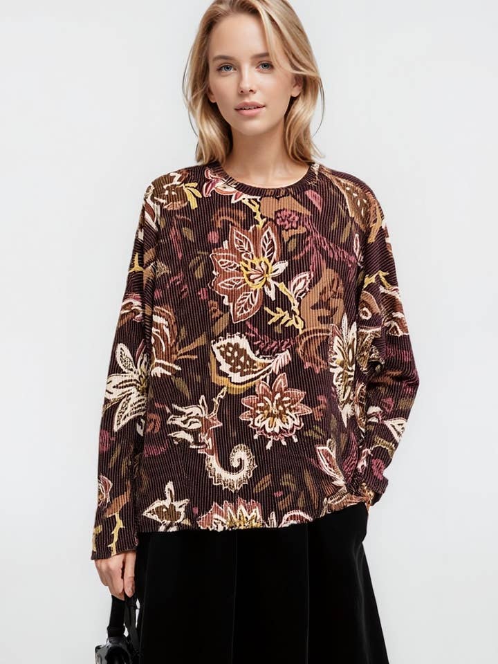 ET6960-16 LONG SLEEVE PAISLEY URBAN RIBBED TOP for wholesale by HEIMISH
