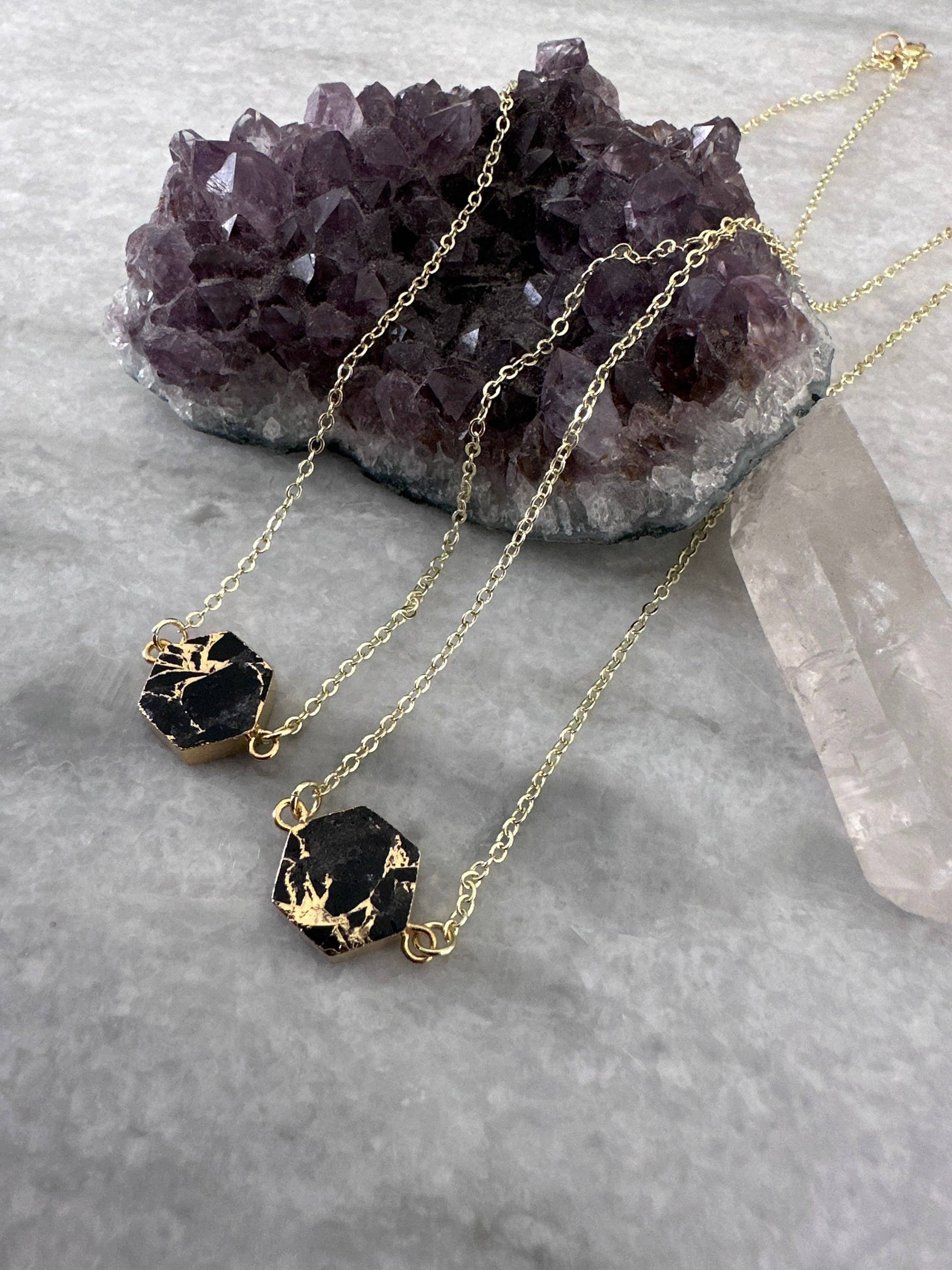 Twisted Pine Jewelry - Wholesale Pendant/Charm Necklace - Kintsugi Necklace - Onyx - Silver & Gold2